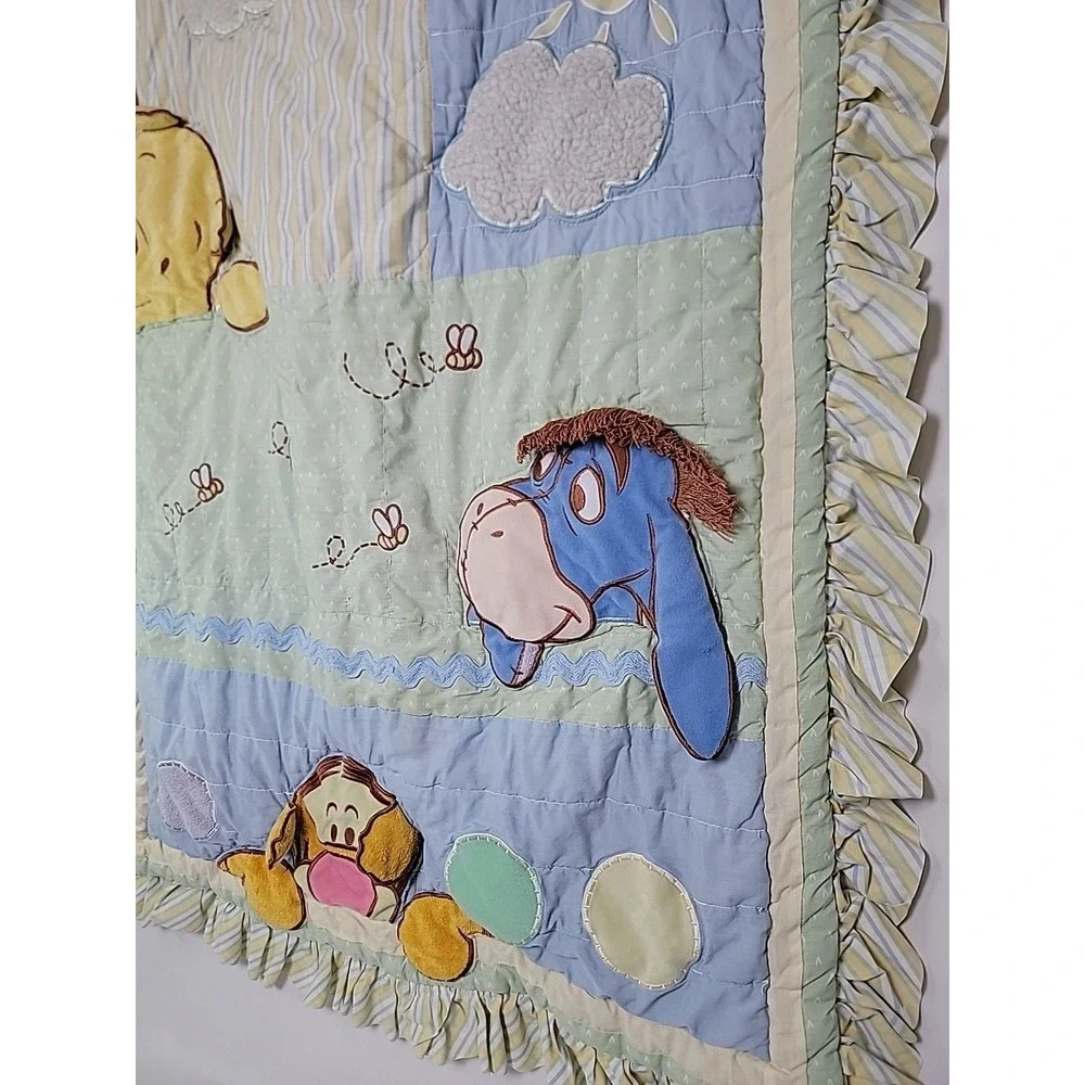 VTG Disney Winnie The Pooh and Friends Crib Quilt‎ Baby Stripe 3D Comforter 90s